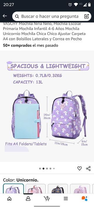 Mochila infantil unicornio VASCHY