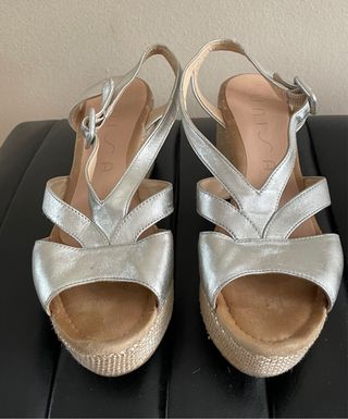 Sandalias cuña Unisa Piel Plateadas Talla 38