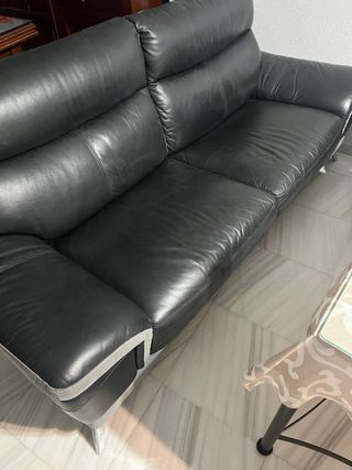 Sofá de cuero negro 2,10m x 0,80m