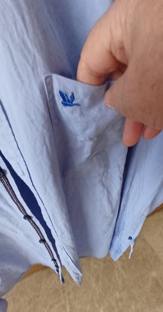 Camisa azul con bordado de ganso