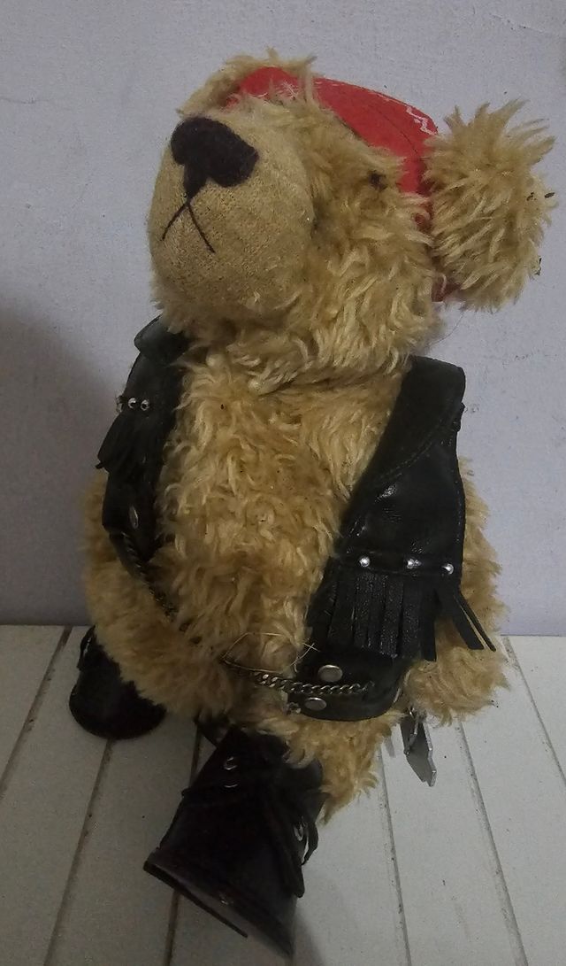 Oso de peluche motero con peana, motor teddy bear