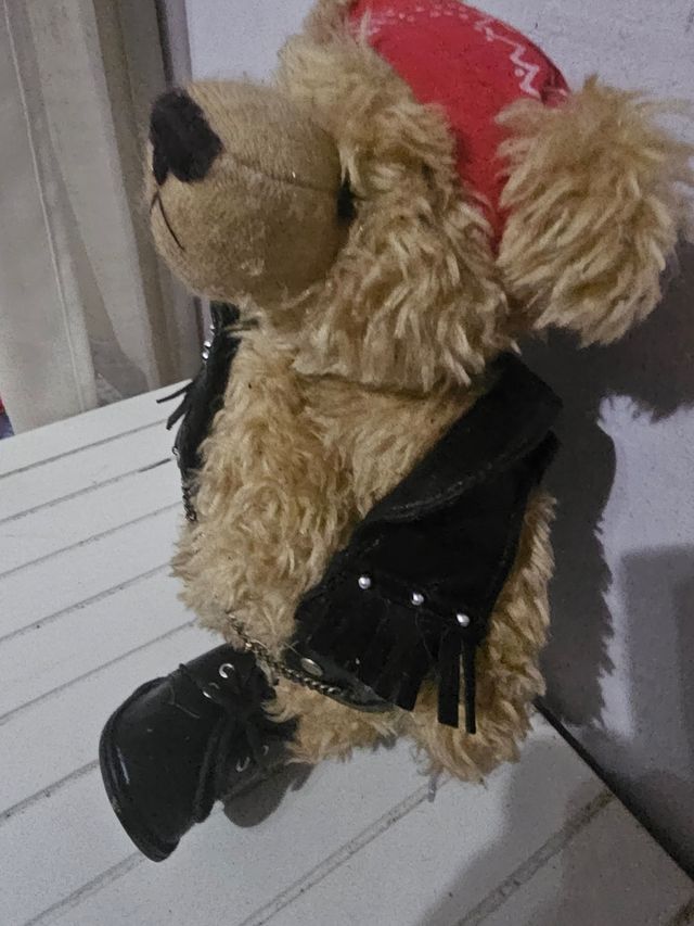 Oso de peluche motero con peana, motor teddy bear