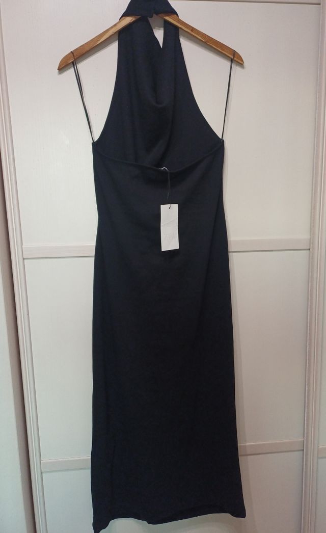 Vestido midi halter ZARA negro