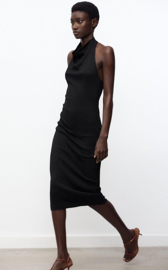 Vestido midi halter ZARA negro