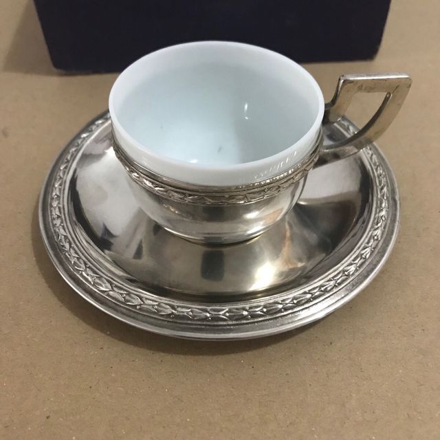 Taza Vintage Metal Plateado y Opalina