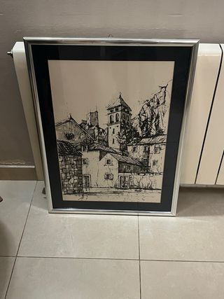 Cuadro paisaje urbano blanco y negro