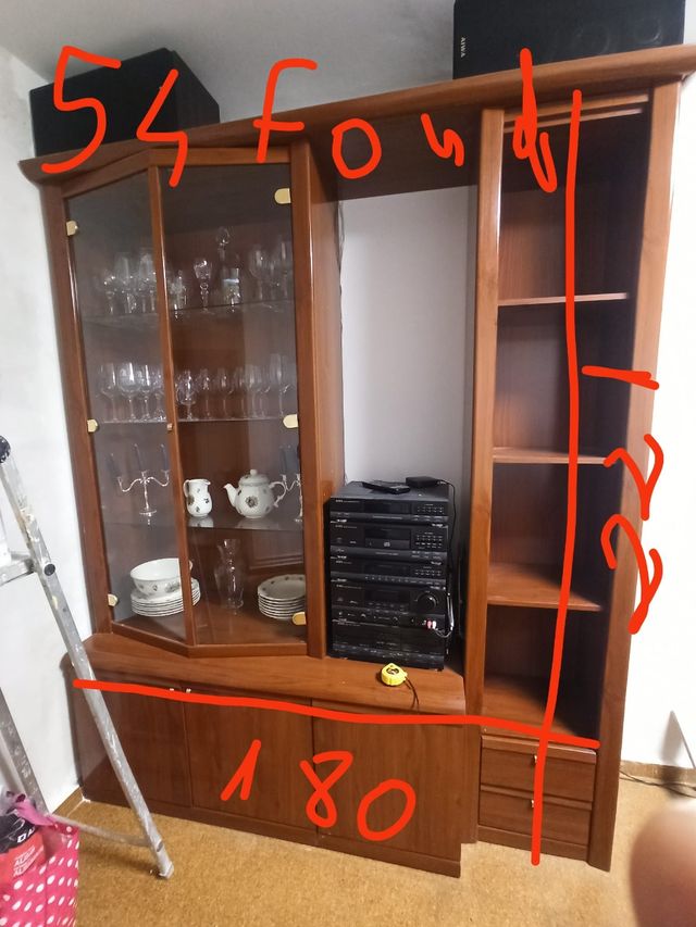 Mueble de salón madera y cristal