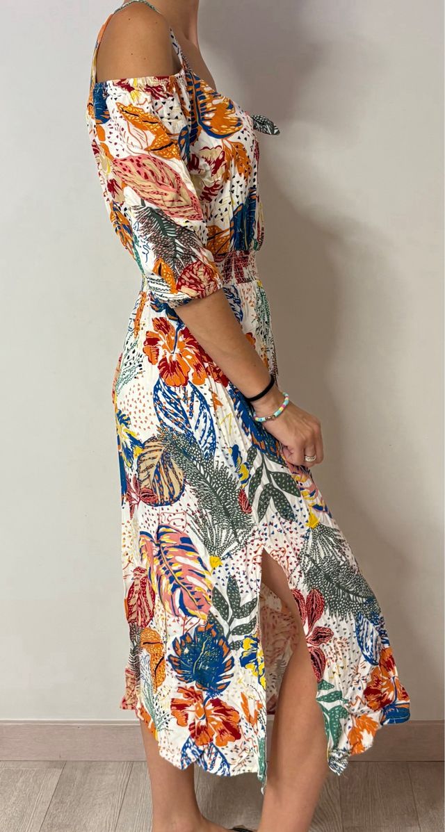 Vestido Springfield Talla S Estampado Hojas