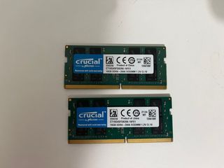 2x Crucial 16GB DDR4 2666MHz SODIMM RAM.