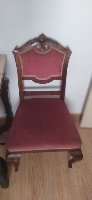 2 sillas y mesa Vintage de madera y mármol