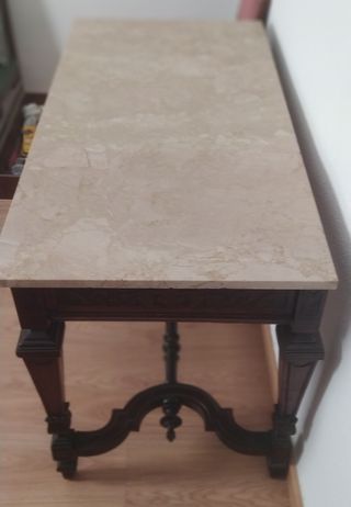 2 sillas y mesa Vintage de madera y mármol