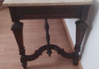 2 sillas y mesa Vintage de madera y mármol