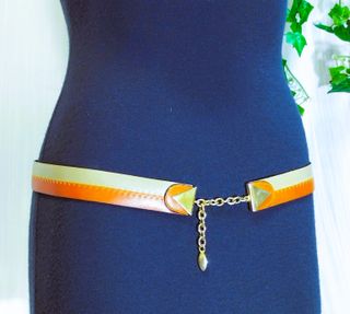 Cintura bicolor Vintage ecopelle catenella dorata