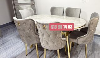 Mesa de comedor ovalada con 6 sillas 80x160