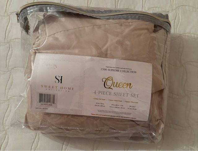 Set Lenzuola Queen Beige 4 Pezzi