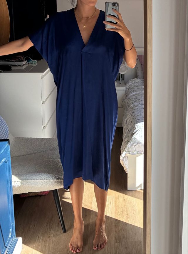 Vestido Midi Zara Azul Klein Satinado