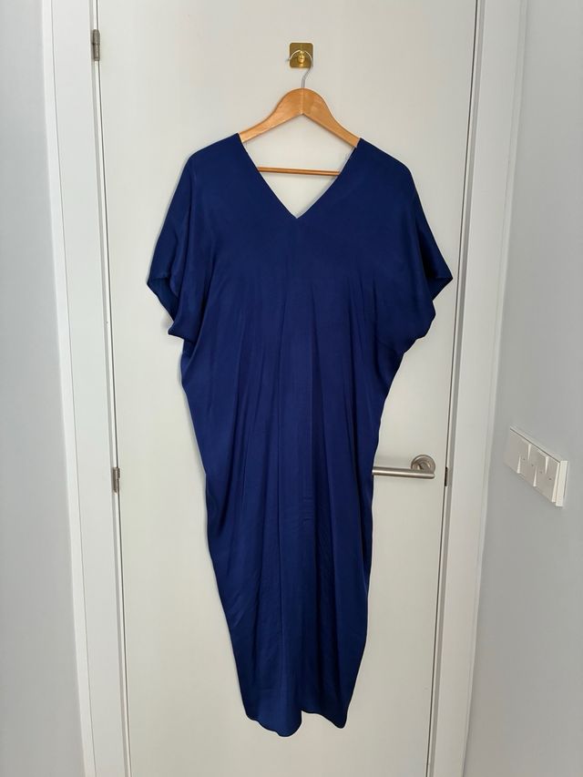Vestido Midi Zara Azul Klein Satinado