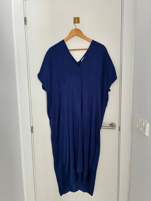 Vestido Midi Zara Azul Klein Satinado