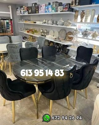 Mesa de comedor ovalada con 6 sillas