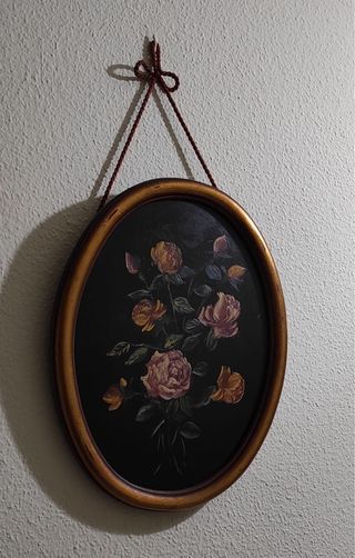 Pareja de cuadros floral ovalado dorado