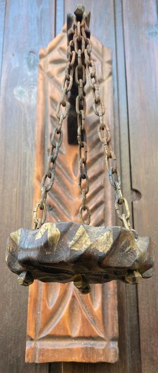 Portacandele vintage in legno e metallo