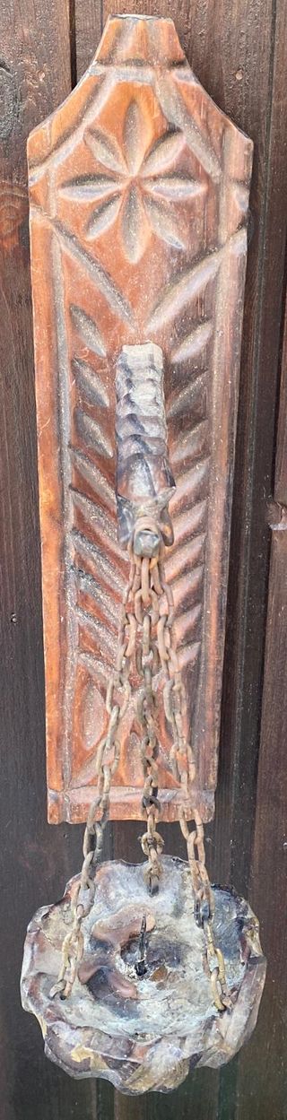 Portacandele vintage in legno e metallo