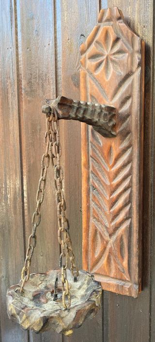 Portacandele vintage in legno e metallo