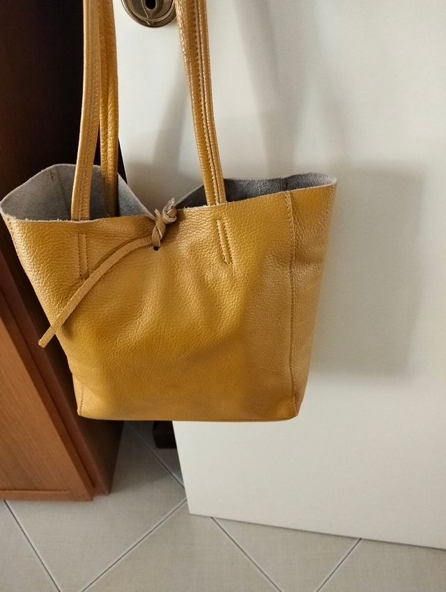 Borsa vera pelle artigianale gialla