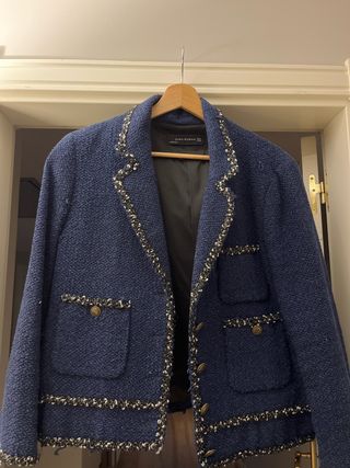 Chaqueta Zara Azul Marino Tweed