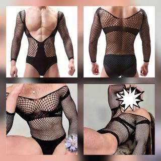 Body lencería hombre malla negra