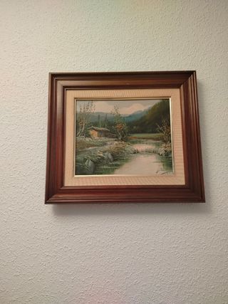 Cuadro paisaje marrón y verde