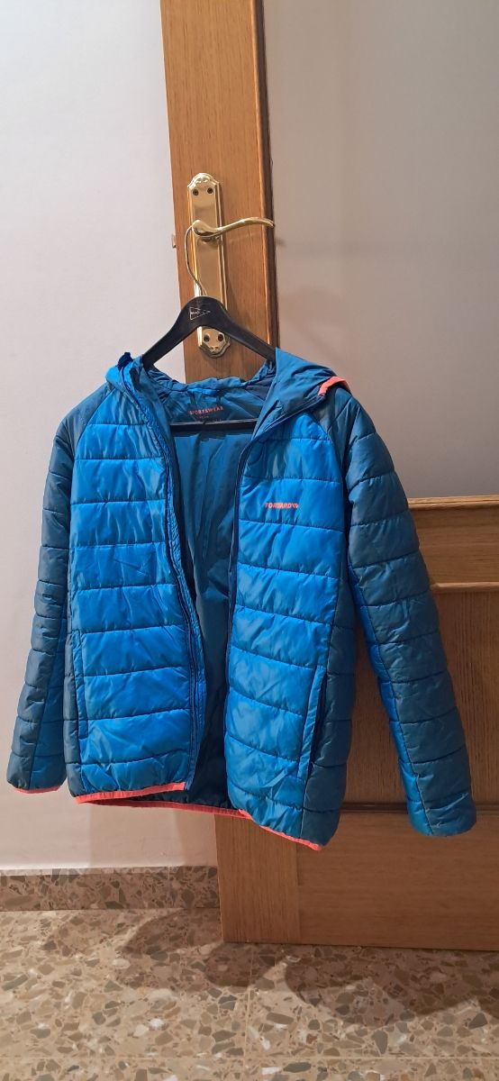 Chaqueta acolchada azul con capucha, 13-14 años