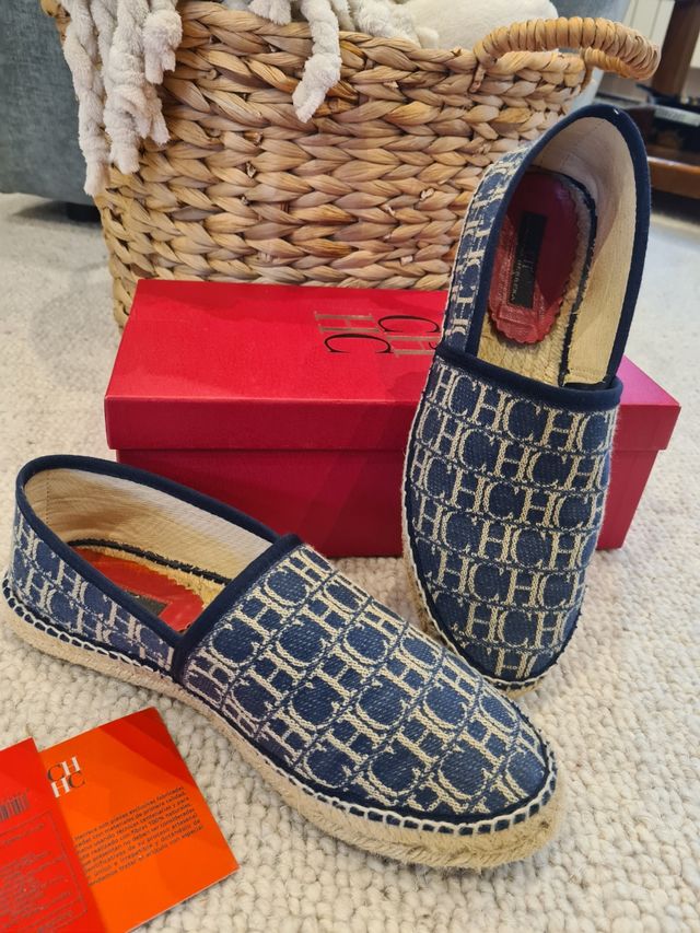 Alpargatas Carolina Herrera CH Logo Azul Beige
