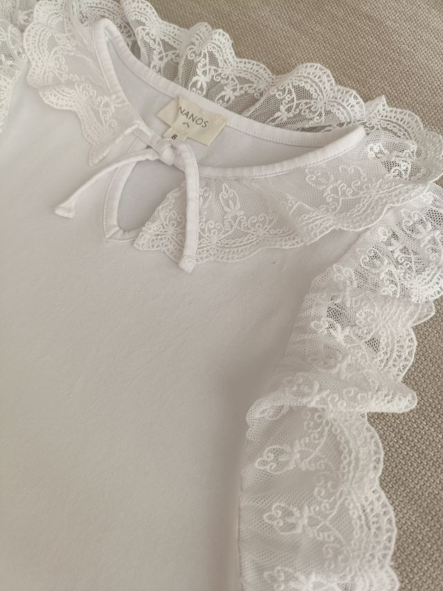 Camiseta Nanos Talla 8 Blanca Encaje