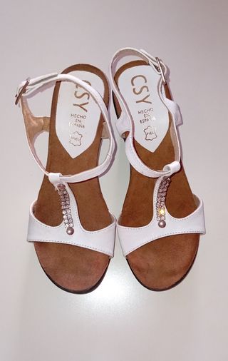 Sandalias CSY Piel Talla 36 Blancas