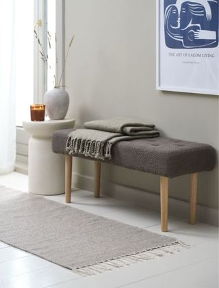 Banco tapizado beige y madera NUEVO