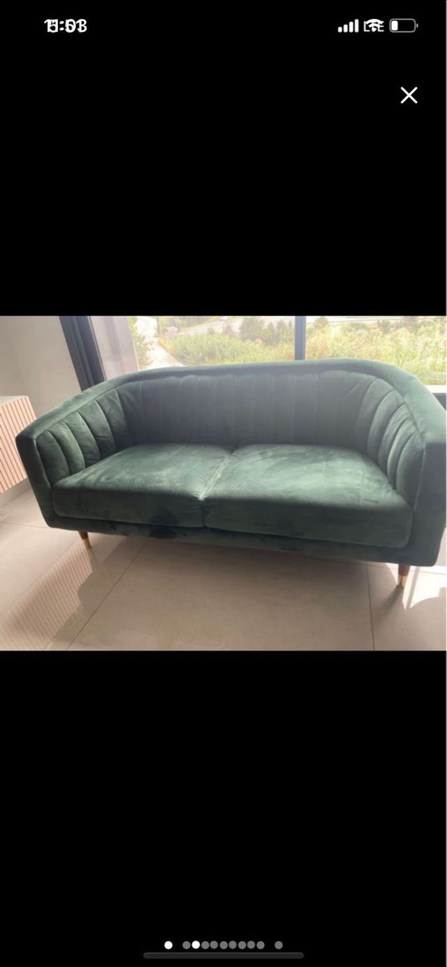 Sofá Conjunto gris I verde de terciopelo