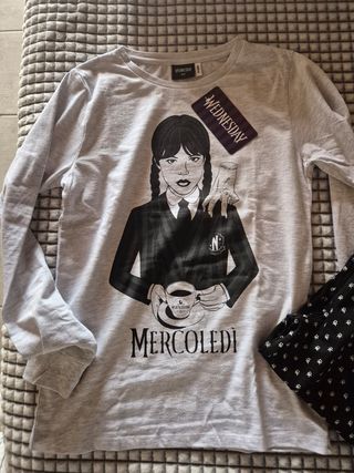 Pigiama cotone Wednesday grigio nero