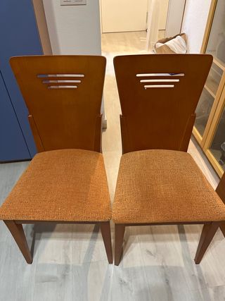 2 Sillas Madera Cerezo Tapizado Naranja