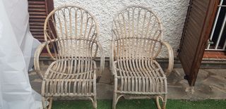 2 Sillones de Mimbre Beige y Marrón