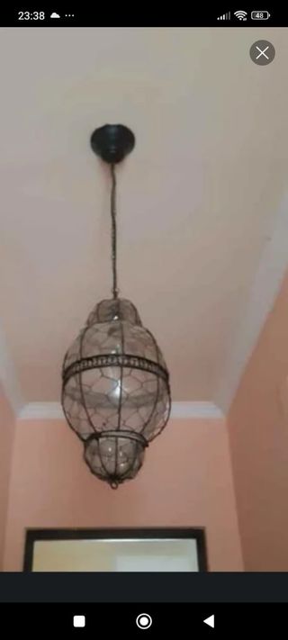 Lámpara colgante de cristal y metal