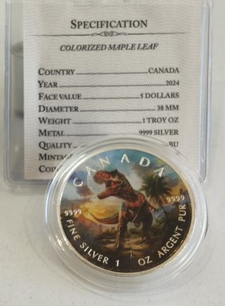 Moneda Plata 1 Oz Canada T-Rex