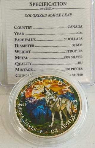 Moneda Plata 1 Oz Canadá Lobo mandala