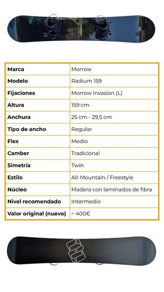 Tabla Snowboard 159 Regular Fijaciones - Morrow