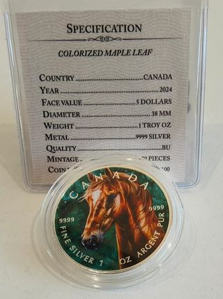 Moneda Plata Fina 1 Oz Canada Caballo