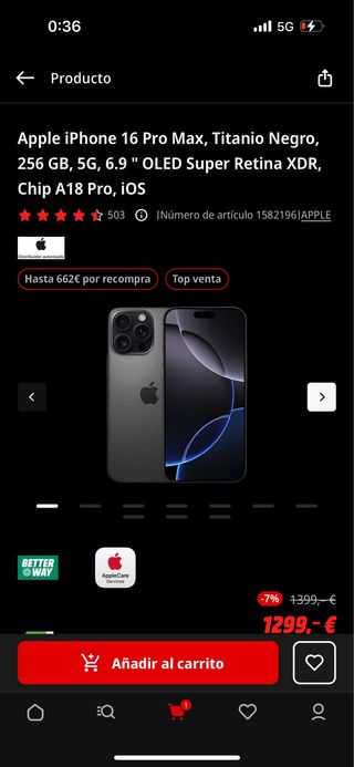 iPhone 16 Pro Max Titanio Negro 256GB