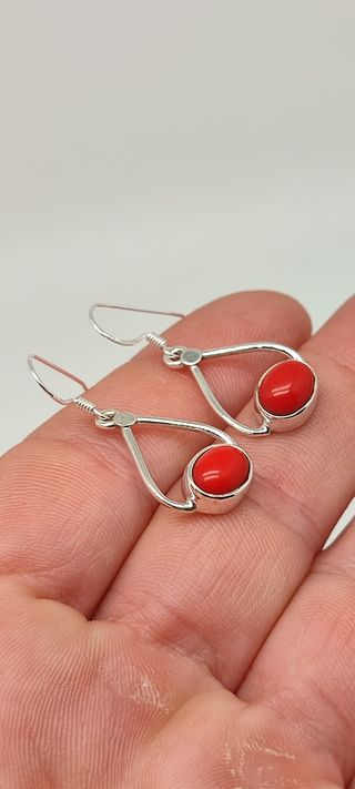 Pendientes Plata y Coral Rojo