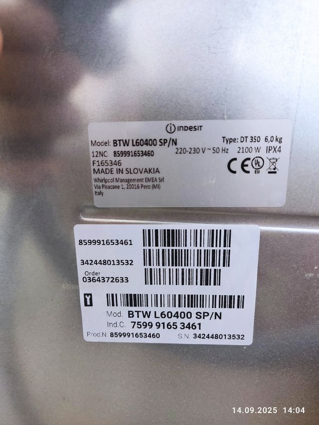 Lavadora Indesit 6kg 1000rpm