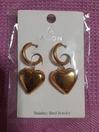 Pendientes Aro Corazón Colgante Dorado