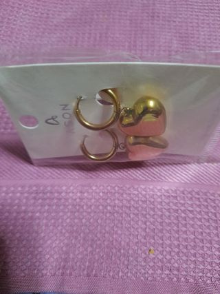 Pendientes Aro Corazón Colgante Dorado